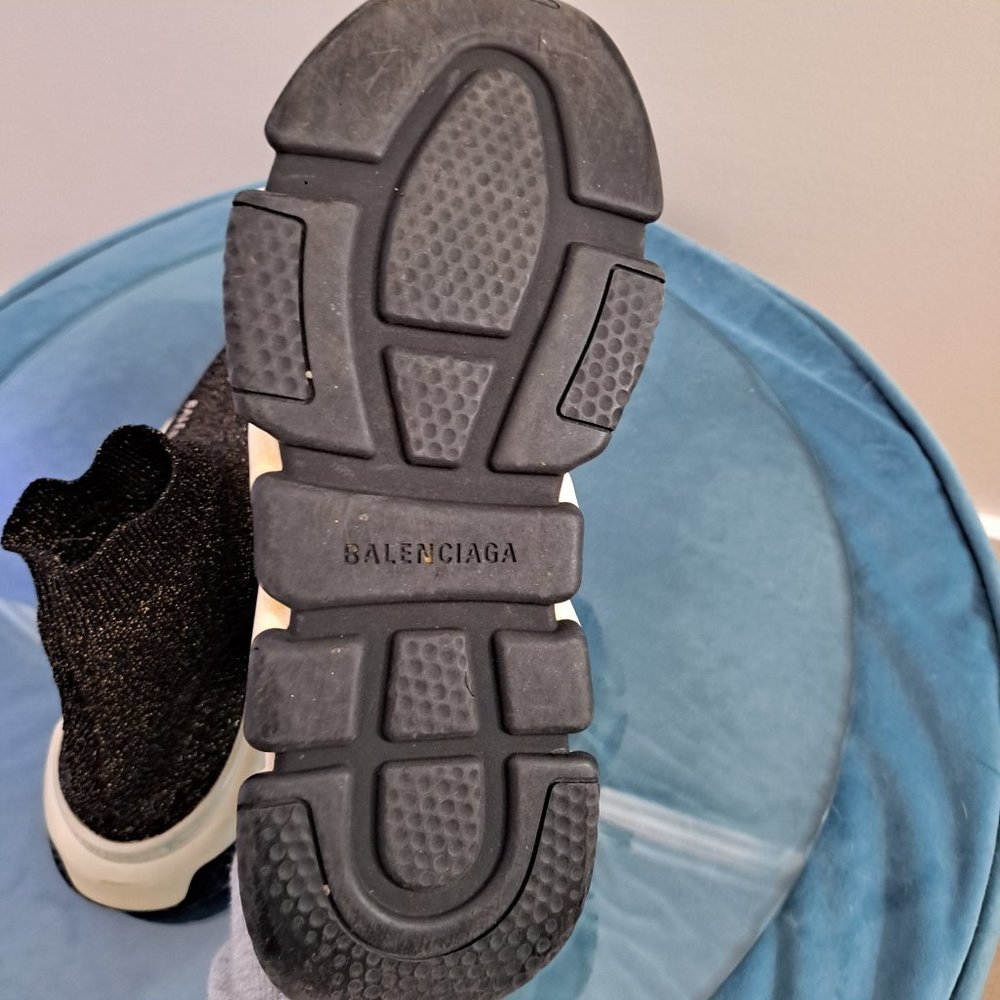 BALENCIAGA Speed Lite Sneaker Blk/Gold Metallic Knit Sneakers - Picture 6 of 8